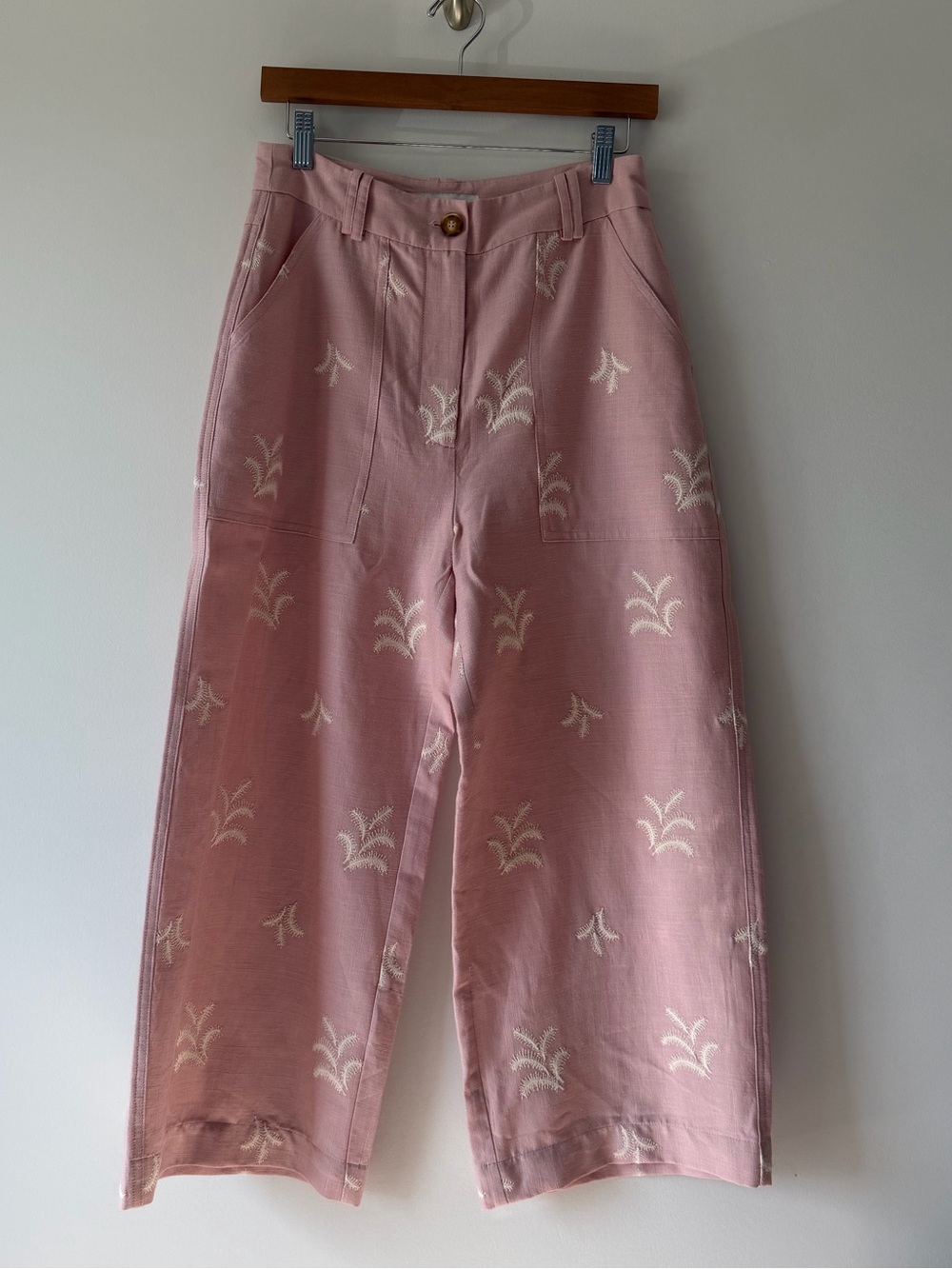 Women's Pink Embroidered Wide-Leg Pants